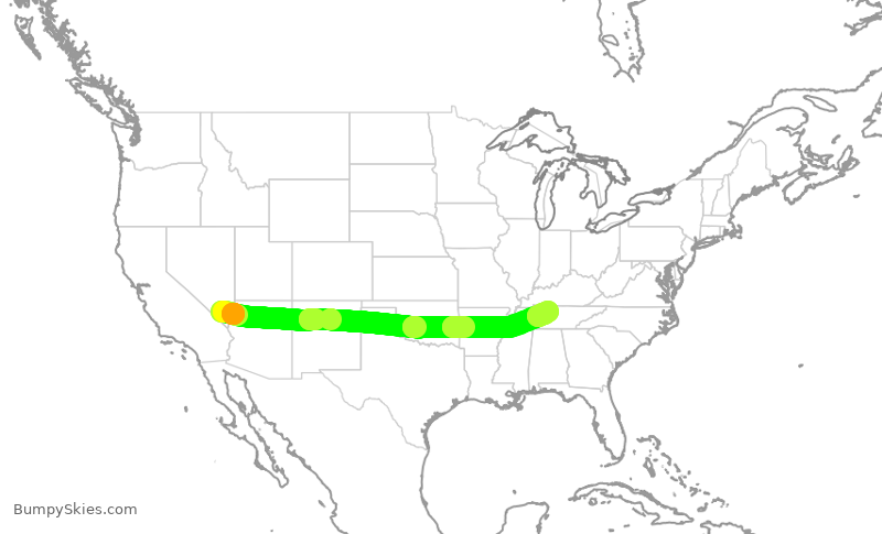 Turbulence forecast map for SWA353, LAS to BNA