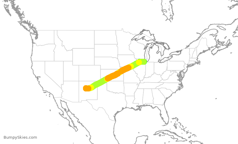 Turbulence forecast map for SWA3543, MDW to ABQ