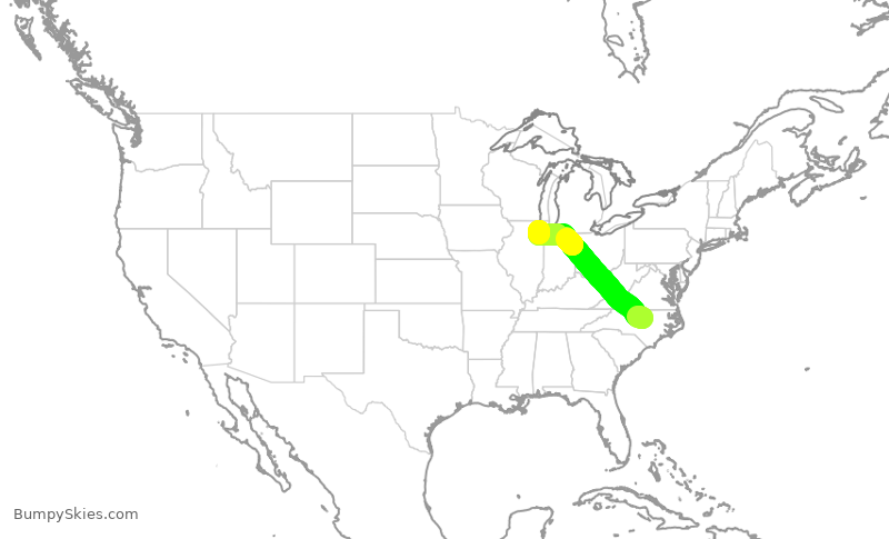 Turbulence forecast map for SWA3543, RDU to MDW