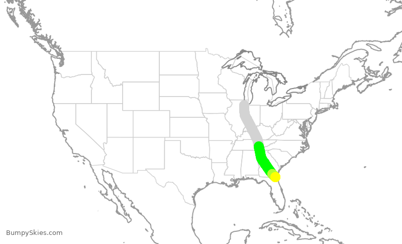 Turbulence forecast map for SWA3544, MDW to JAX