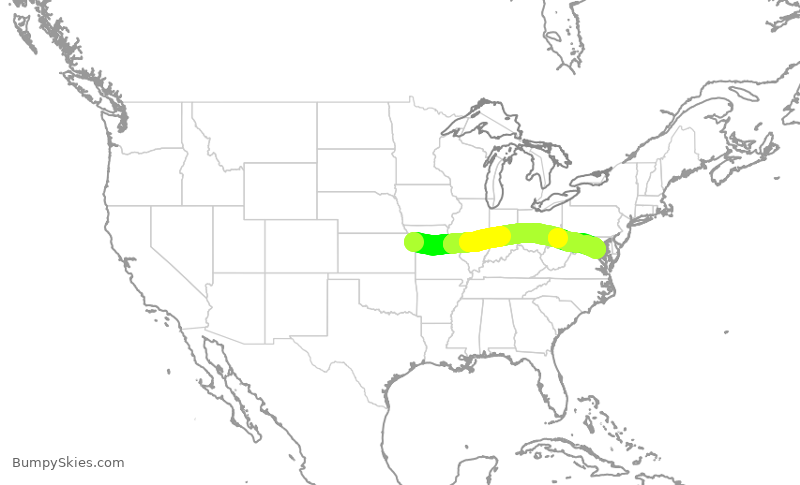 Turbulence forecast map for SWA3546, MCI to DCA