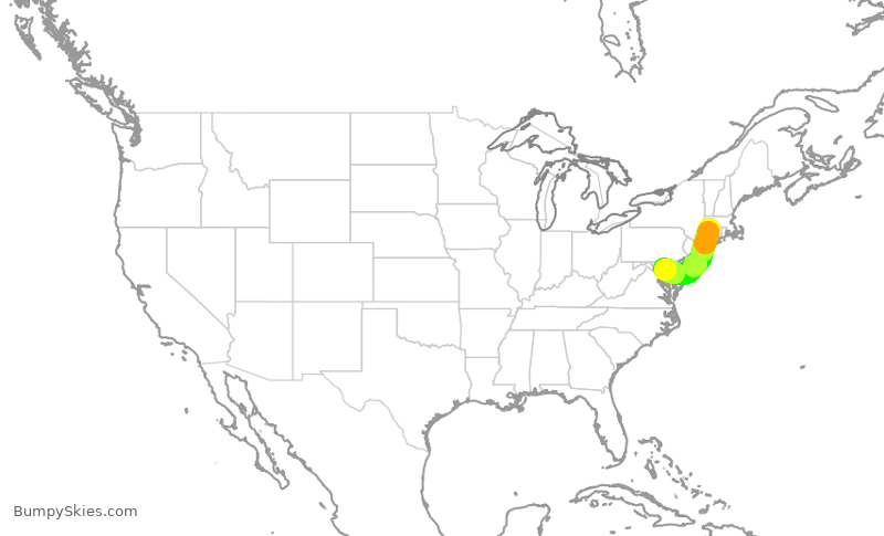 Turbulence forecast map for SWA3547, BDL to BWI