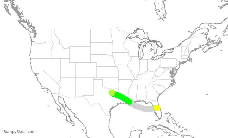 Turbulence forecast map for SWA354, MCO to DAL