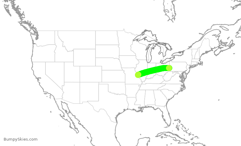 Turbulence forecast map for SWA3550, PIT to STL