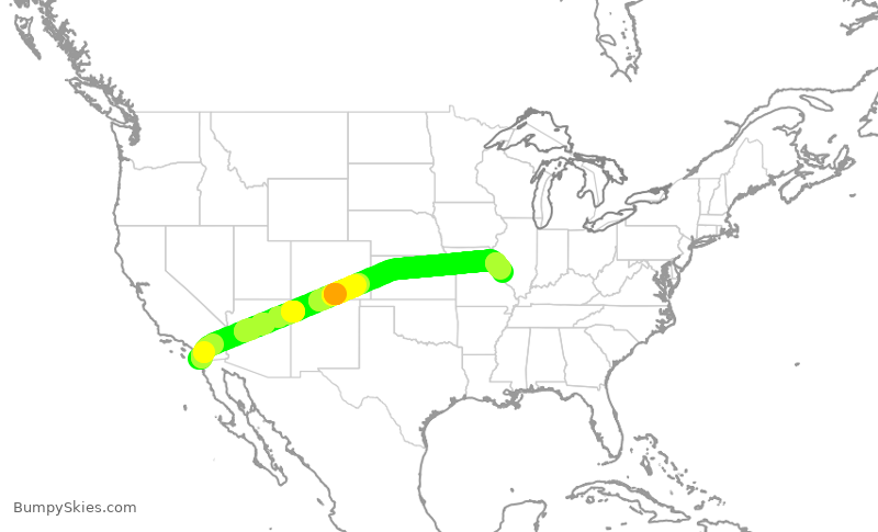 Turbulence forecast map for SWA3552, SAN to STL