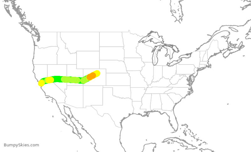 Turbulence forecast map for SWA3553, SJC to DEN