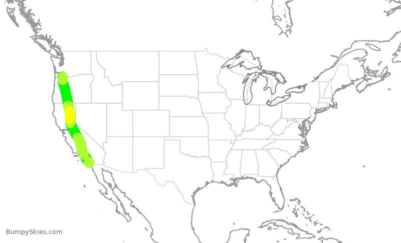 Turbulence forecast map for SWA3555, PDX to SAN
