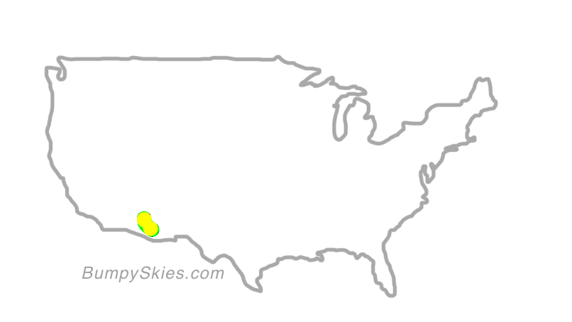 Map of continental US with illustrated flight path and turbulence forecast (described in text below)