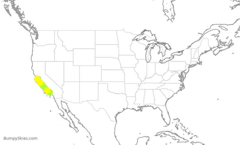 Turbulence forecast map for SWA3563, OAK to BUR