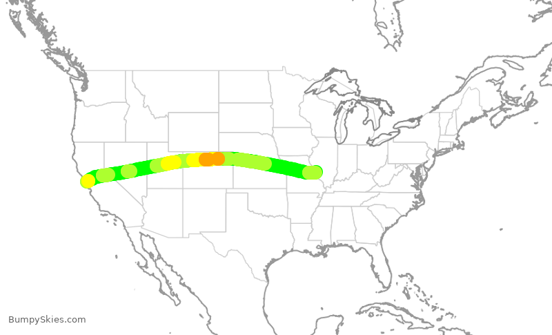 Turbulence forecast map for SWA3564, SFO to STL