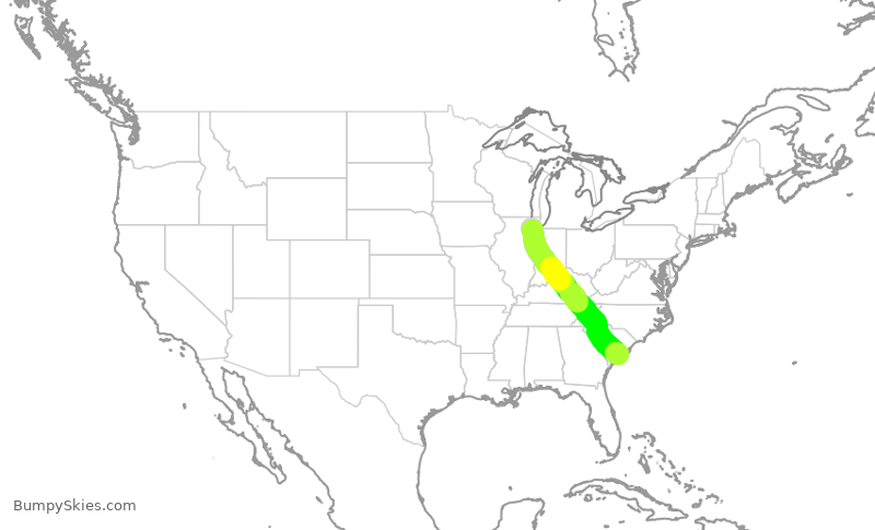 Turbulence forecast map for SWA356, MDW to CHS