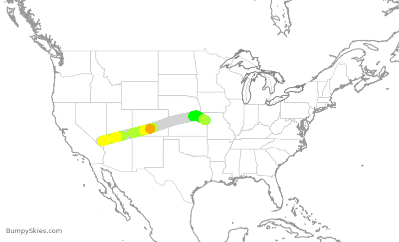Turbulence forecast map for SWA3570, LAS to MCI