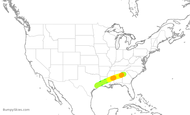 Turbulence forecast map for SWA3573, ATL to HOU