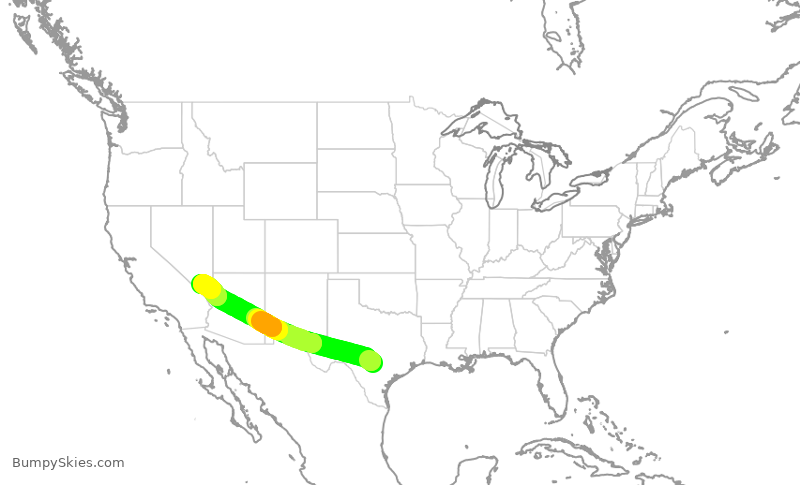 Turbulence forecast map for SWA3576, SAT to LAS