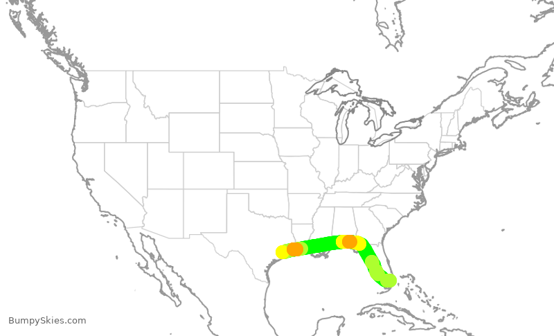Turbulence forecast map for SWA3577, HOU to FLL