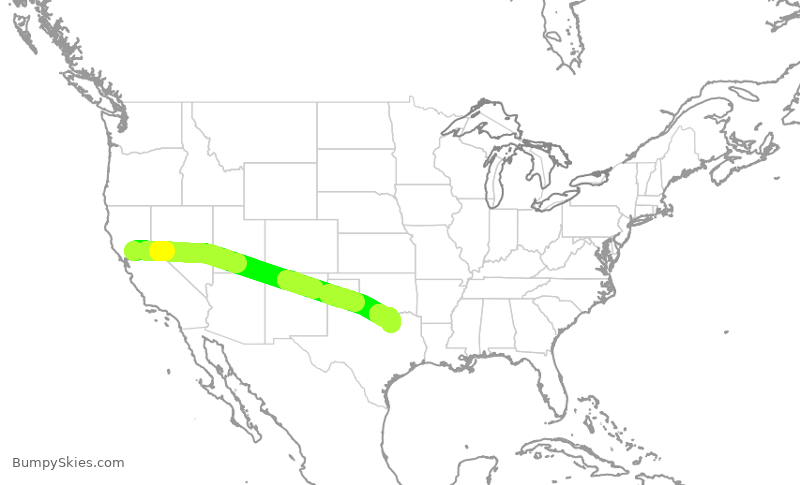 Turbulence forecast map for SWA3584, SMF to DAL
