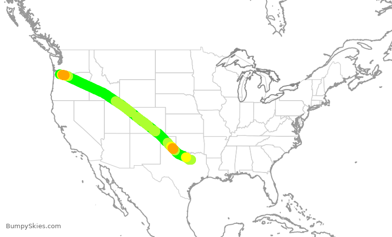 Turbulence forecast map for SWA3586, DAL to PDX