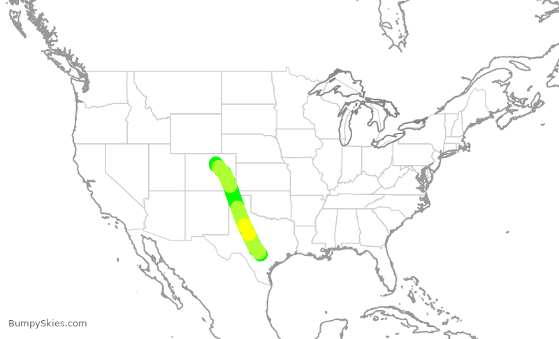 Turbulence forecast map for SWA3586, SAT to DEN