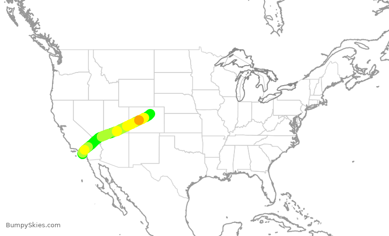 Turbulence forecast map for SWA3589, SNA to DEN