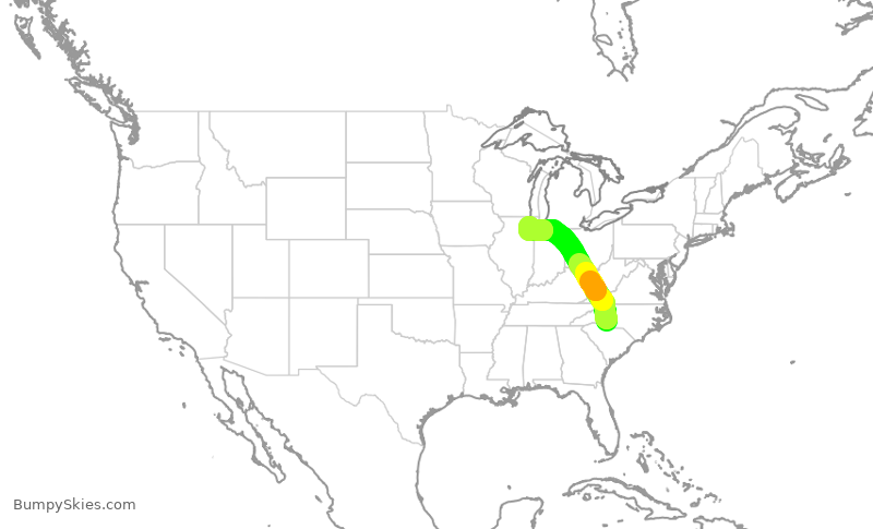 Turbulence forecast map for SWA3591, CLT to MDW