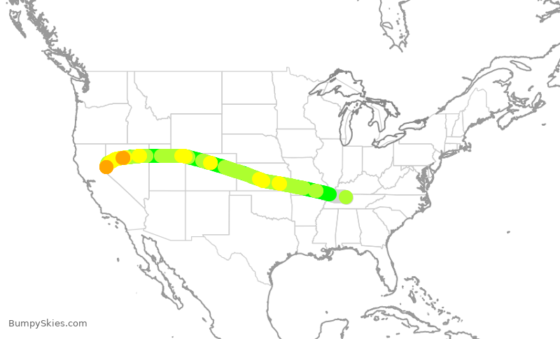 Turbulence forecast map for SWA3594, BNA to RNO
