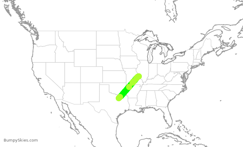 Turbulence forecast map for SWA3597, STL to DAL