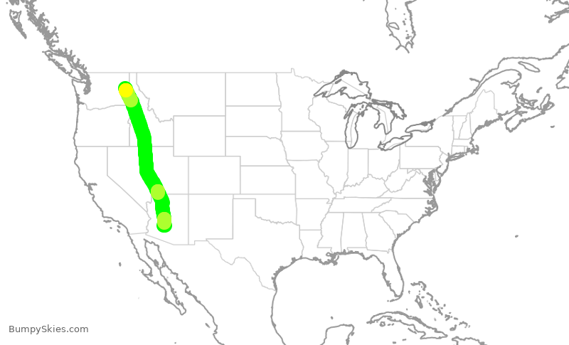Turbulence forecast map for SWA3599, GEG to PHX