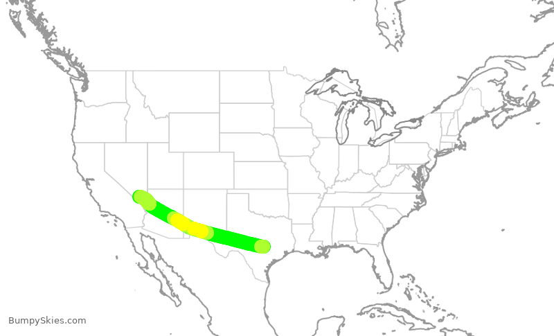 Turbulence forecast map for SWA3602, AUS to LAS