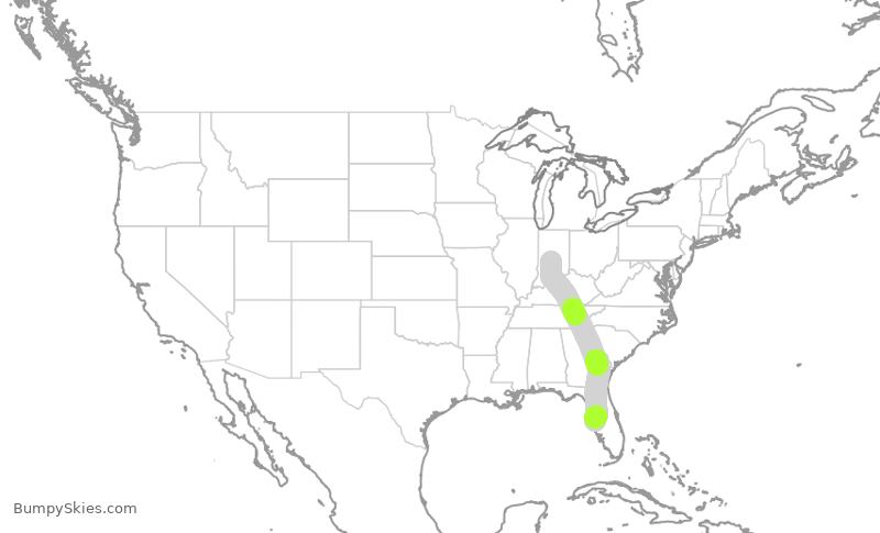 Turbulence forecast map for SWA3603, IND to TPA