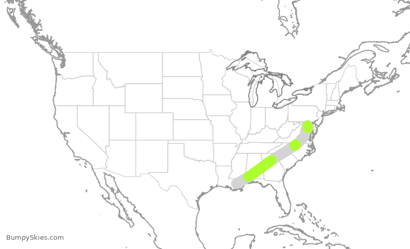 Turbulence forecast map for SWA3605, MSY to BWI