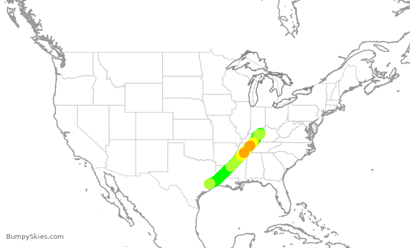 Turbulence forecast map for SWA3606, SDF to HOU
