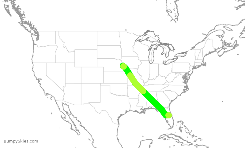 Turbulence forecast map for SWA3608, MCO to OMA