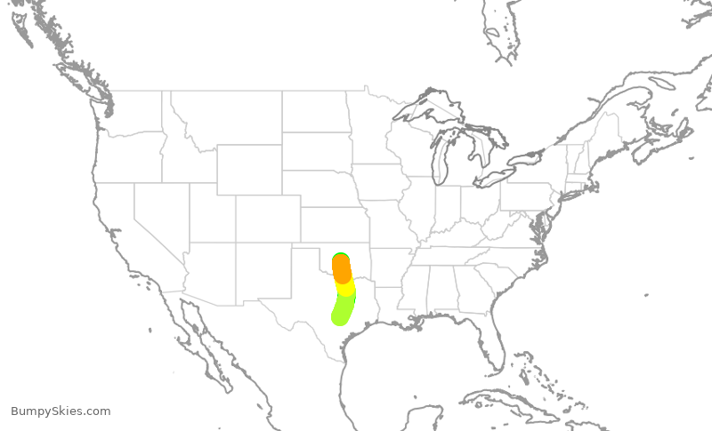Turbulence forecast map for SWA3608, OKC to AUS