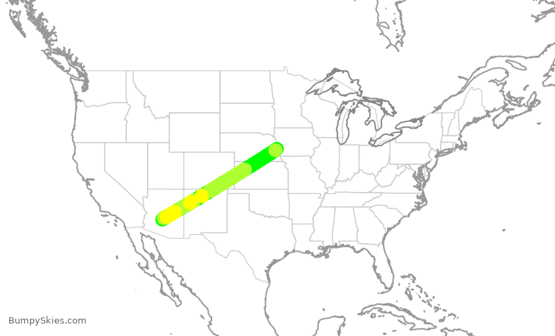 Turbulence forecast map for SWA3608, OMA to PHX