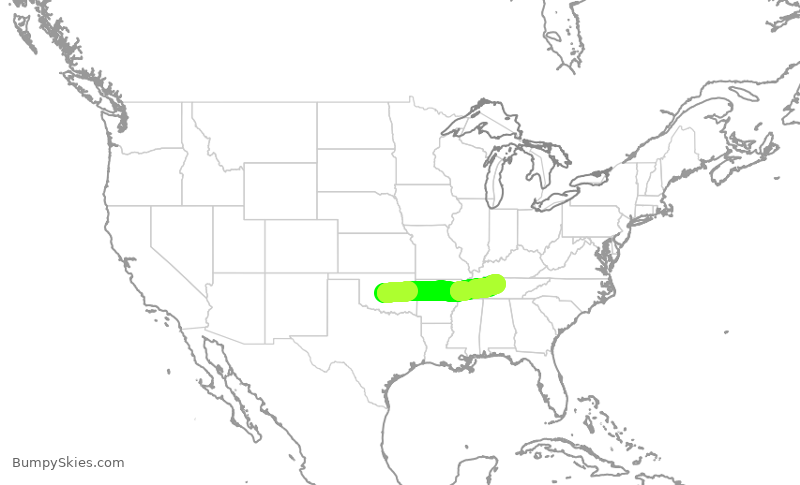Turbulence forecast map for SWA3609, OKC to BNA