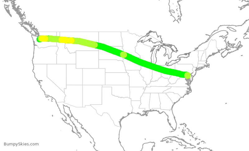 Turbulence forecast map for SWA3613, SEA to BWI