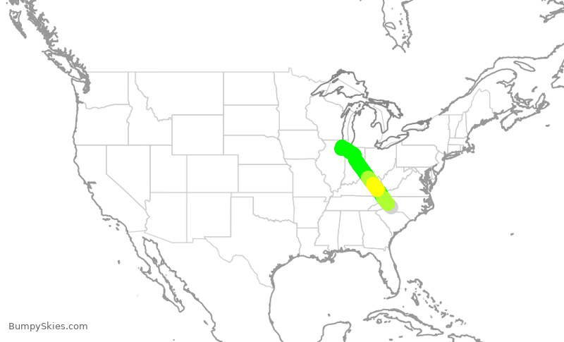 Turbulence forecast map for SWA3615, CLT to MDW