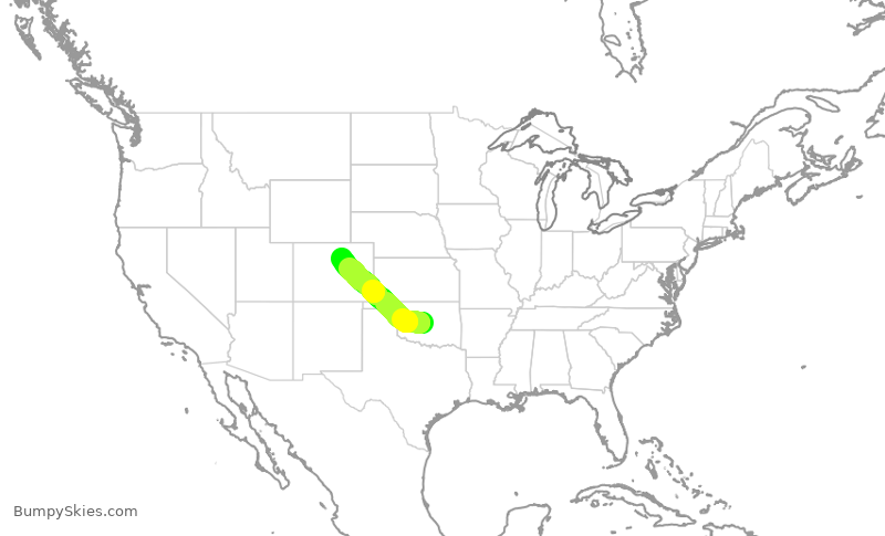 Turbulence forecast map for SWA3615, OKC to DEN