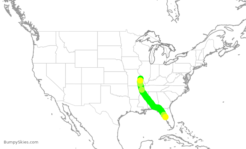 Turbulence forecast map for SWA3616, STL to TPA