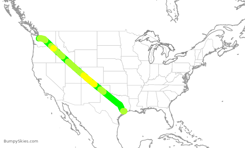 Turbulence forecast map for SWA3619, SEA to HOU