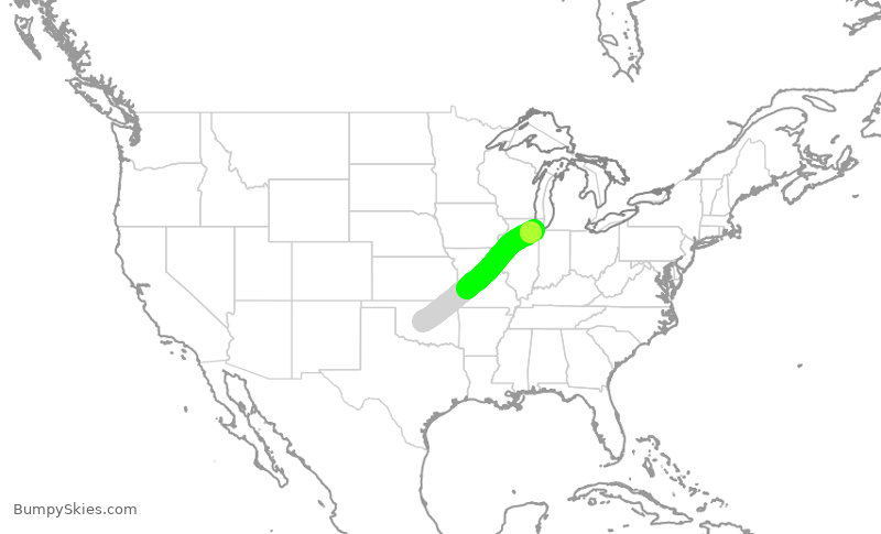 Turbulence forecast map for SWA3622, OKC to MDW