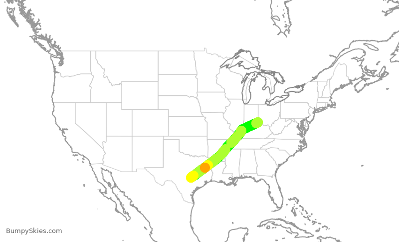 Turbulence forecast map for SWA3624, AUS to CVG