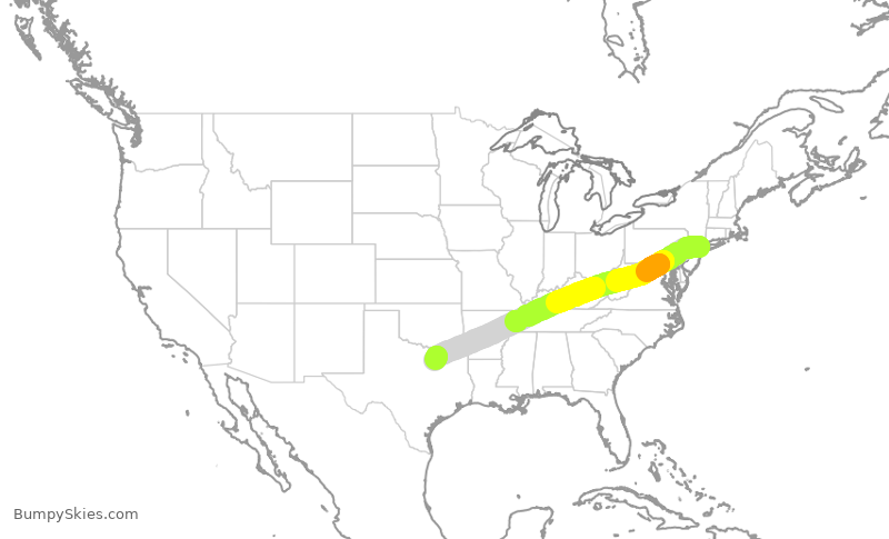 Turbulence forecast map for SWA3624, LGA to DAL