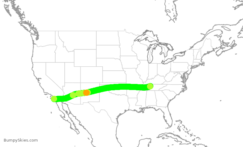 Turbulence forecast map for SWA3624, SAN to BNA