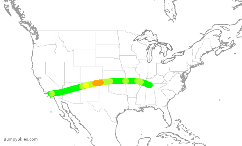 Turbulence forecast map for SWA362, BNA to LAX