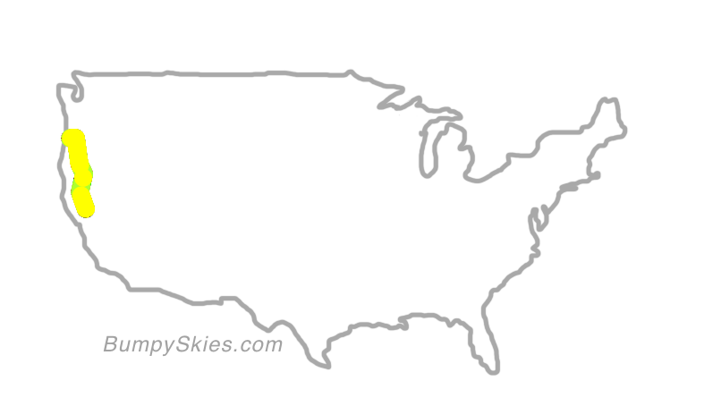Map of continental US with illustrated flight path and turbulence forecast (described in text below)