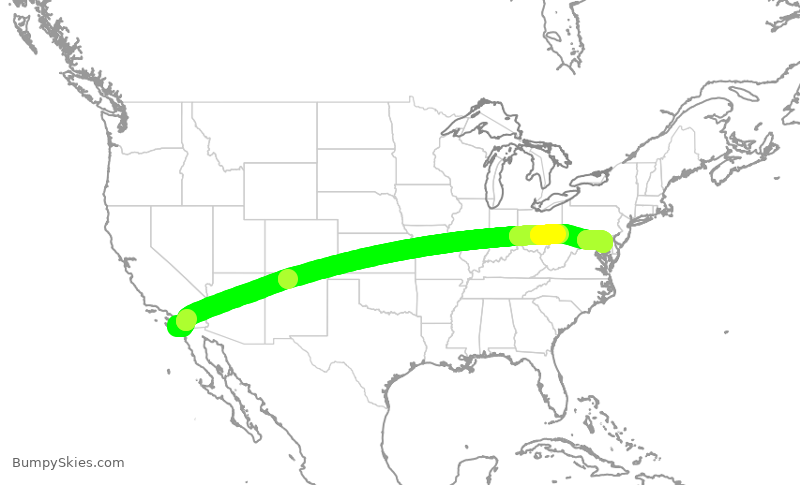 Turbulence forecast map for SWA3632, SAN to BWI