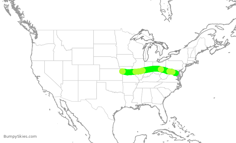 Turbulence forecast map for SWA3634, MCI to DCA