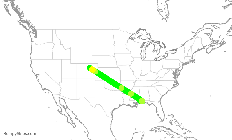 Turbulence forecast map for SWA3644, PNS to DEN