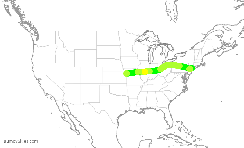 Turbulence forecast map for SWA3645, MCI to LGA